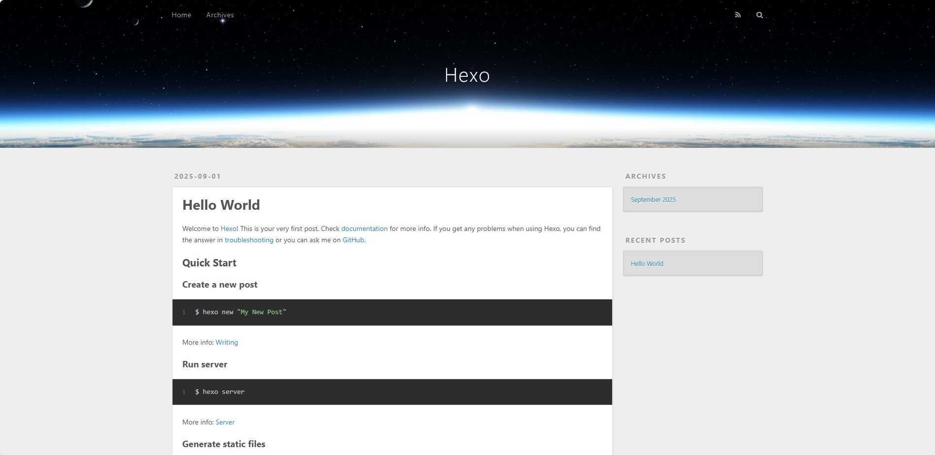 hexo初始页面